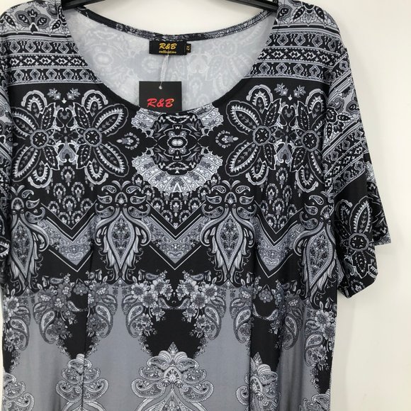 NWT R & B Collection black grey print dress - Picture 2 of 5